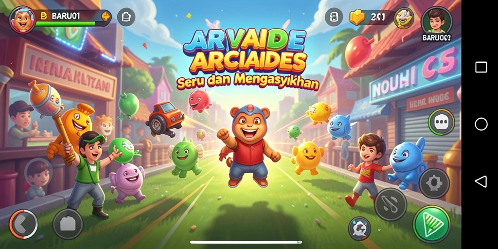 Tangkapan layar utama BARU01 menampilkan aksi cepat dalam permainan Arcade.
