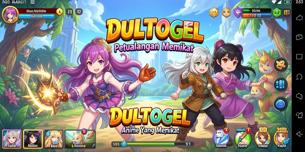 Tampilan gameplay DULTOGEL yang penuh warna dan dinamis.
