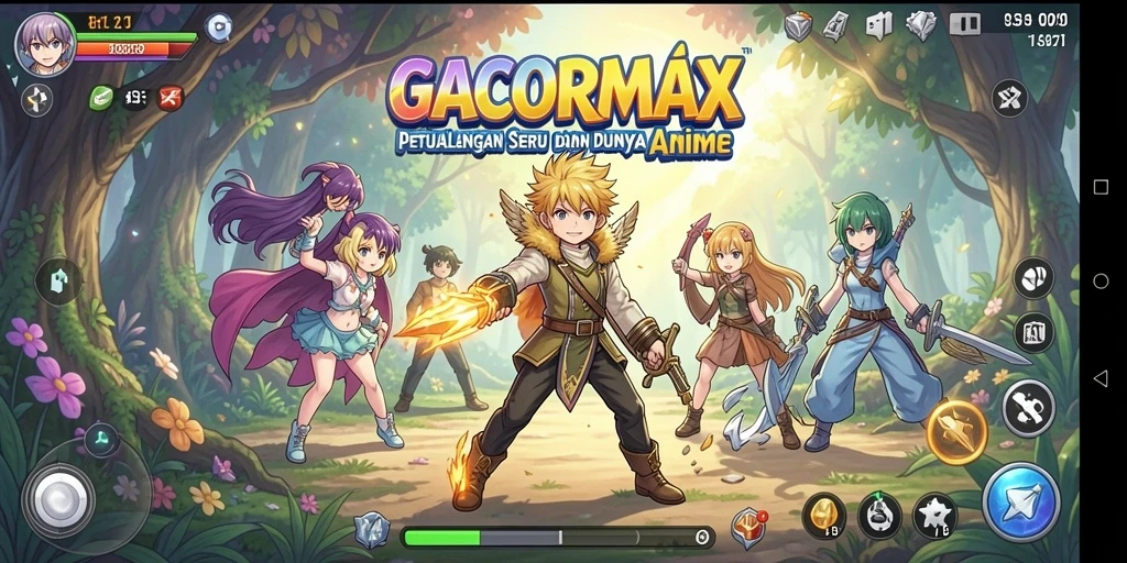 Screenshot gameplay GACORMAX menampilkan pertarungan seru dengan karakter anime.