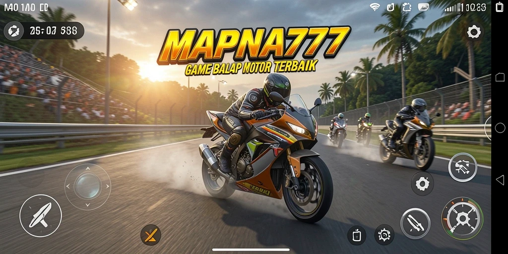 Screenshot utama MAPNA777 menampilkan balapan motor yang seru dan cepat.