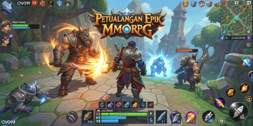 Tangkapan layar OVO99 menampilkan aksi bertempur seru dalam dunia MMORPG.