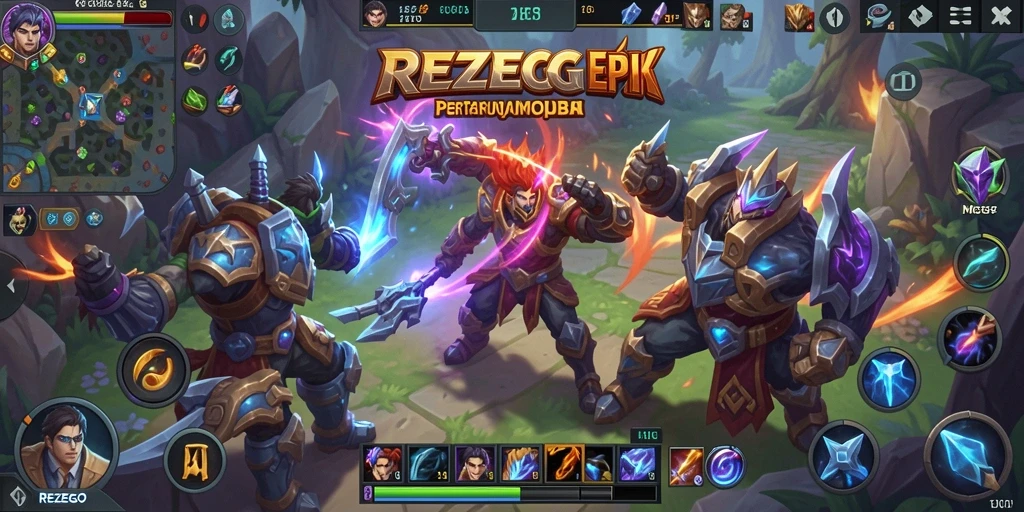Tampilan gameplay seru dalam pertempuran MOBA di REZEGO.