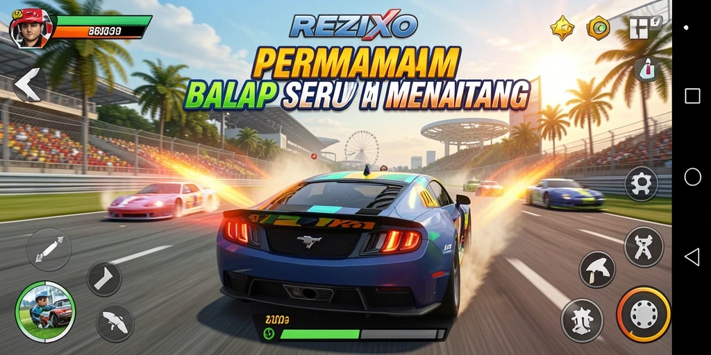 Gameplay menegangkan di lintasan balap REZIXO.